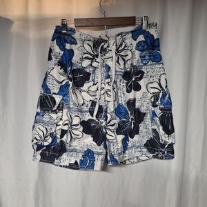 Floral Blue and Black Men's Swimming Trunks